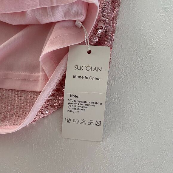 Sucolan Pink Sequin Top NWT | Sparkly Short Sleeve Party Blouse Women’s Size L/X - Picture 8 of 8